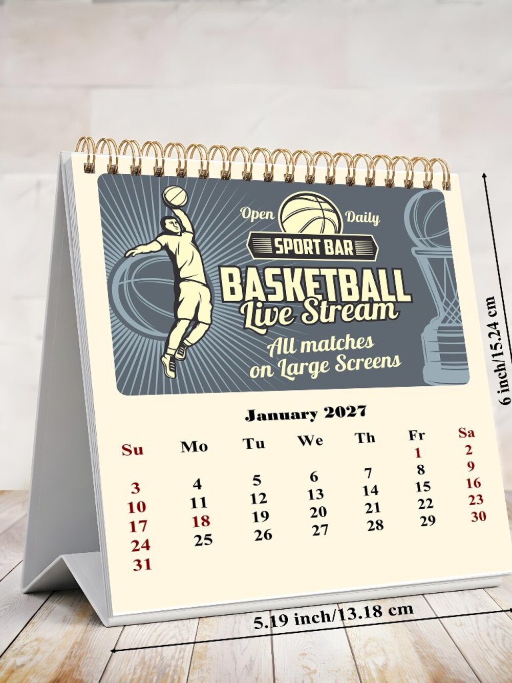 2027-12 Months Desk Calendar Desktop Planner with To-Do List (Basketball)